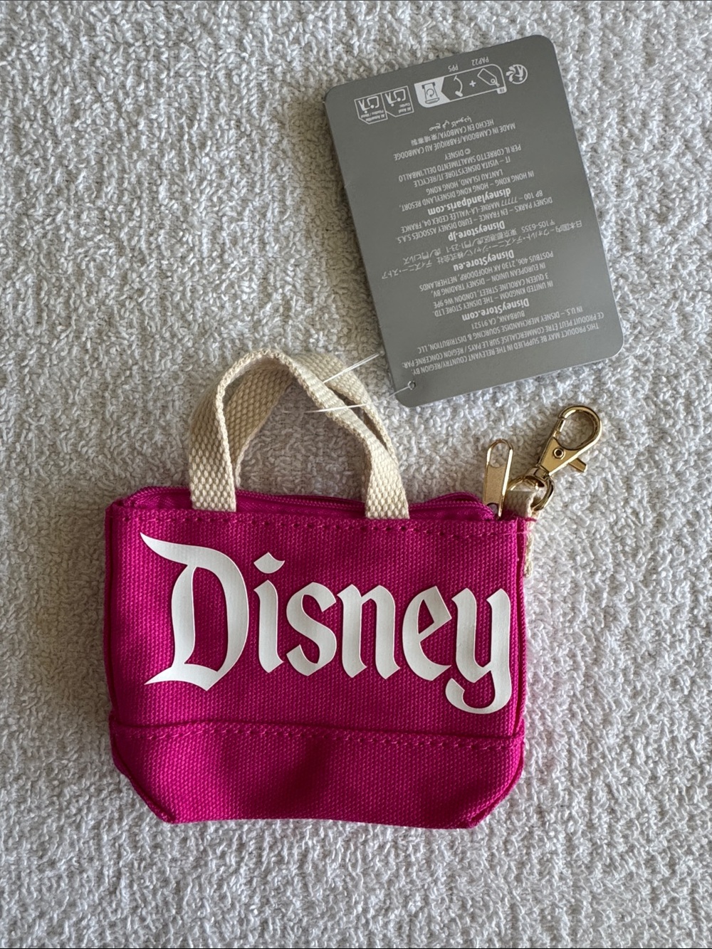 Disney Disneyland Pop Color Fuchsia Mini Tote Keychain with Cream Handles